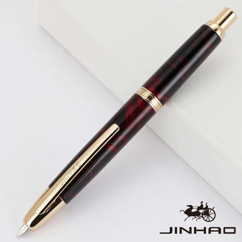 Push-Button Retractable Fountain Pen — Metal Body, Clip & Converter, EF/F Nib 0.5mm (0.02in) — Black/White