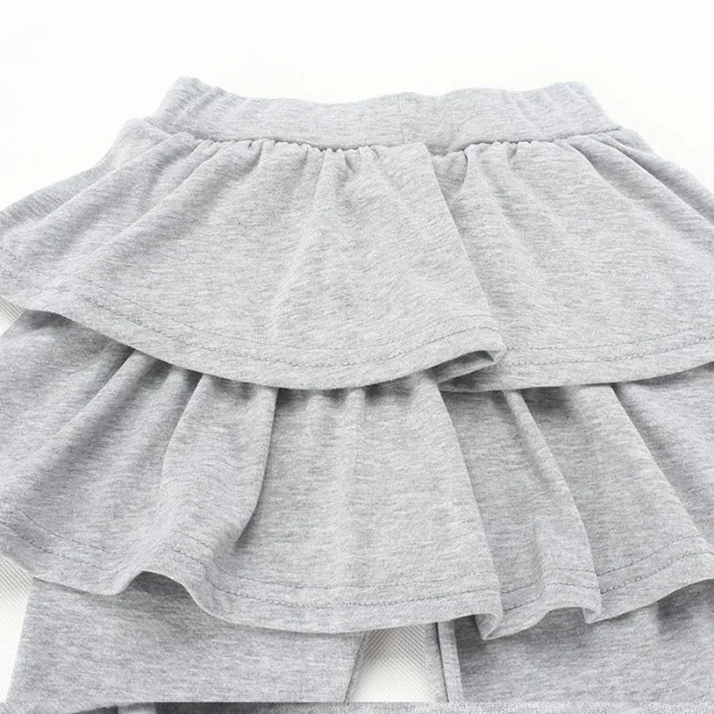 Girls Skirted Leggings - Cotton-Blend Ruffled Cake Skirt Pants for Ages 3–11 (Spring/Autumn)