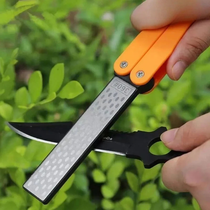 Portable Folding Pocket Knife Sharpener - Double-Sided Diamond Whetstone for Kitchen, Camping & Outdoor Use