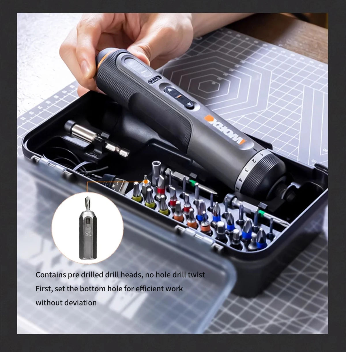 4V Cordless Electric Screwdriver Set — USB Rechargeable Smart Mini Drill, 30-Bit Kit (57mm/2.24in & 25mm/0.98in)