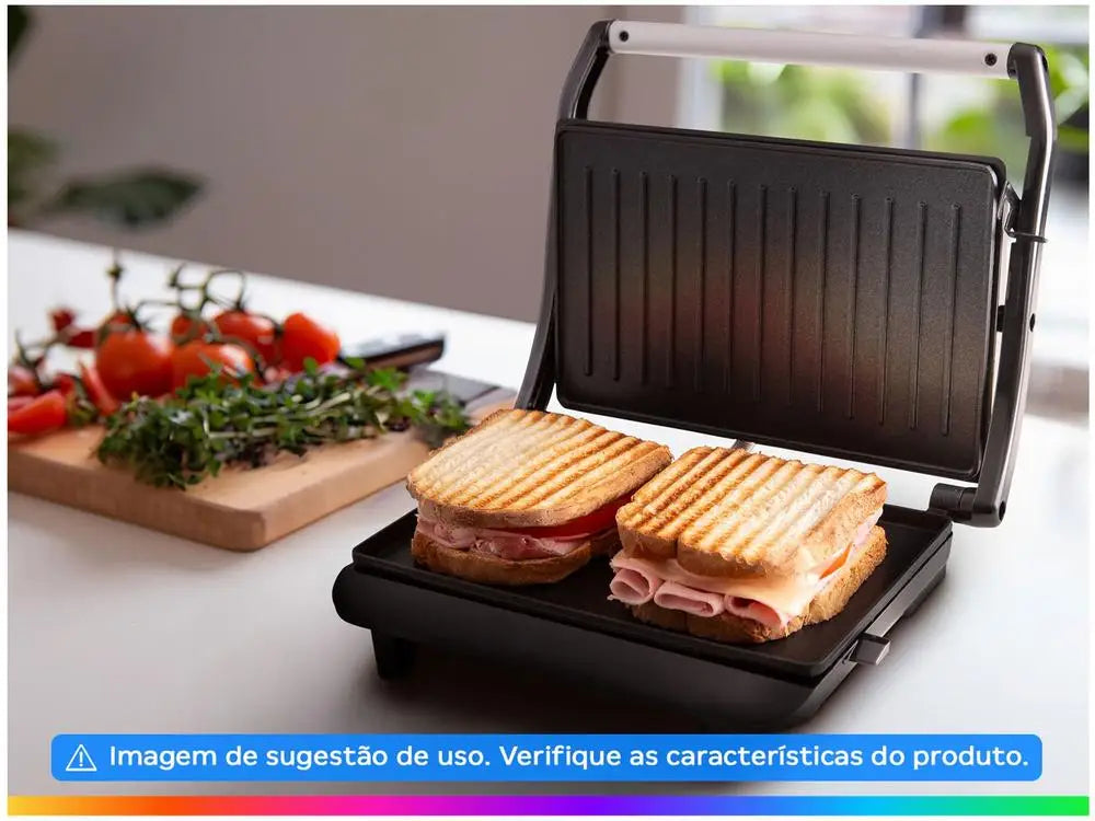 2-in-1 Sandwich Maker & Grill Press 850W 220V, Silver Non-Stick Plates, 2-Sandwich Capacity