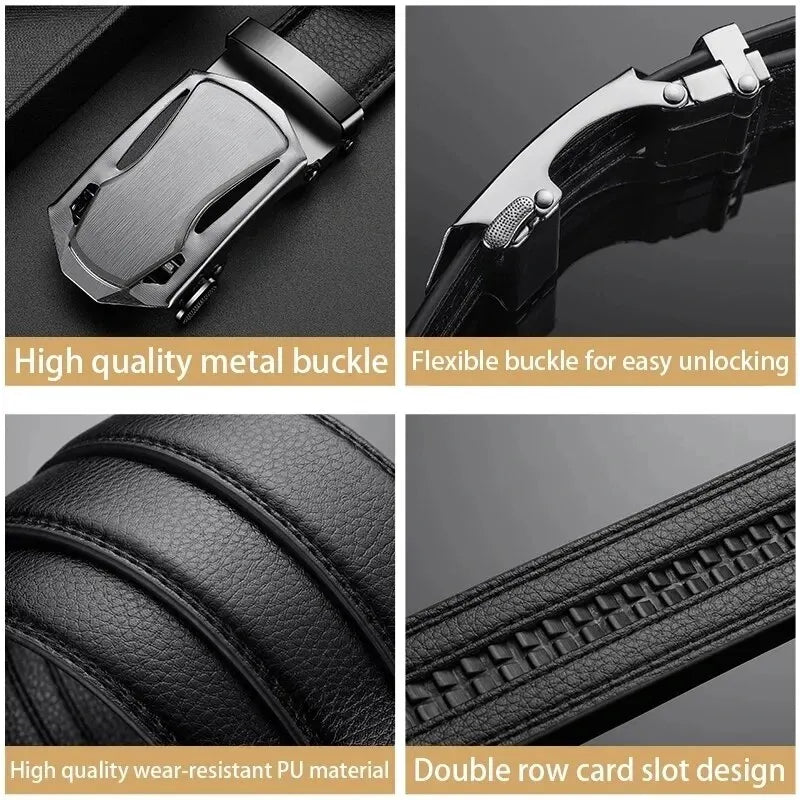 Men's PU Leather Belt with Metal Buckle — 3.5 cm (1.4 in) Wide Dress & Casual Belt for Jeans and Cargo Pants