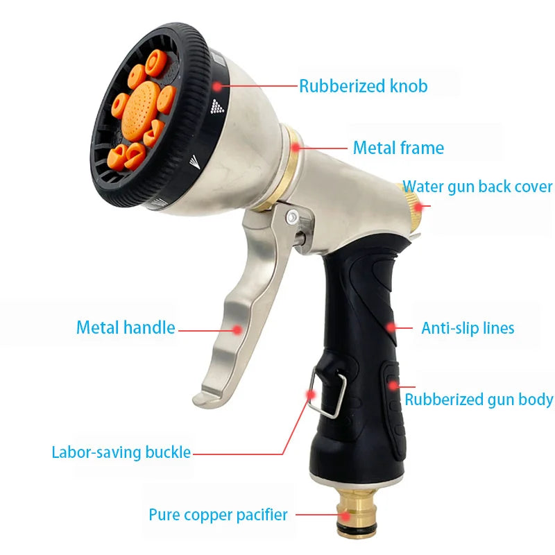 Heavy-Duty Metal Garden Hose Nozzle – Zinc Alloy Sprayer for Car Wash & Gardening
