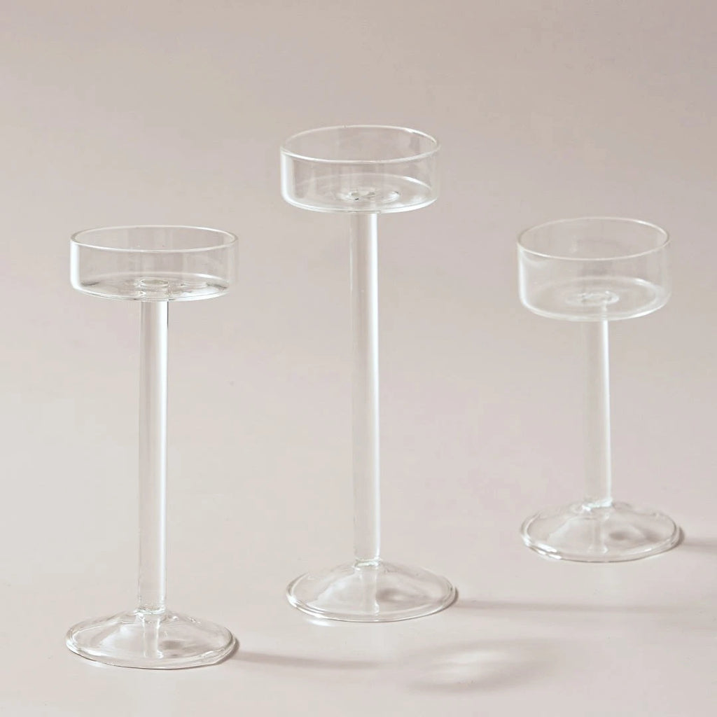 3-Piece Hand-Blown Glass Tealight Candle Holders Set — Votive Centerpieces for Wedding & Home Decor (11/14/17 cm | 4.3/5.5/6.7 in)
