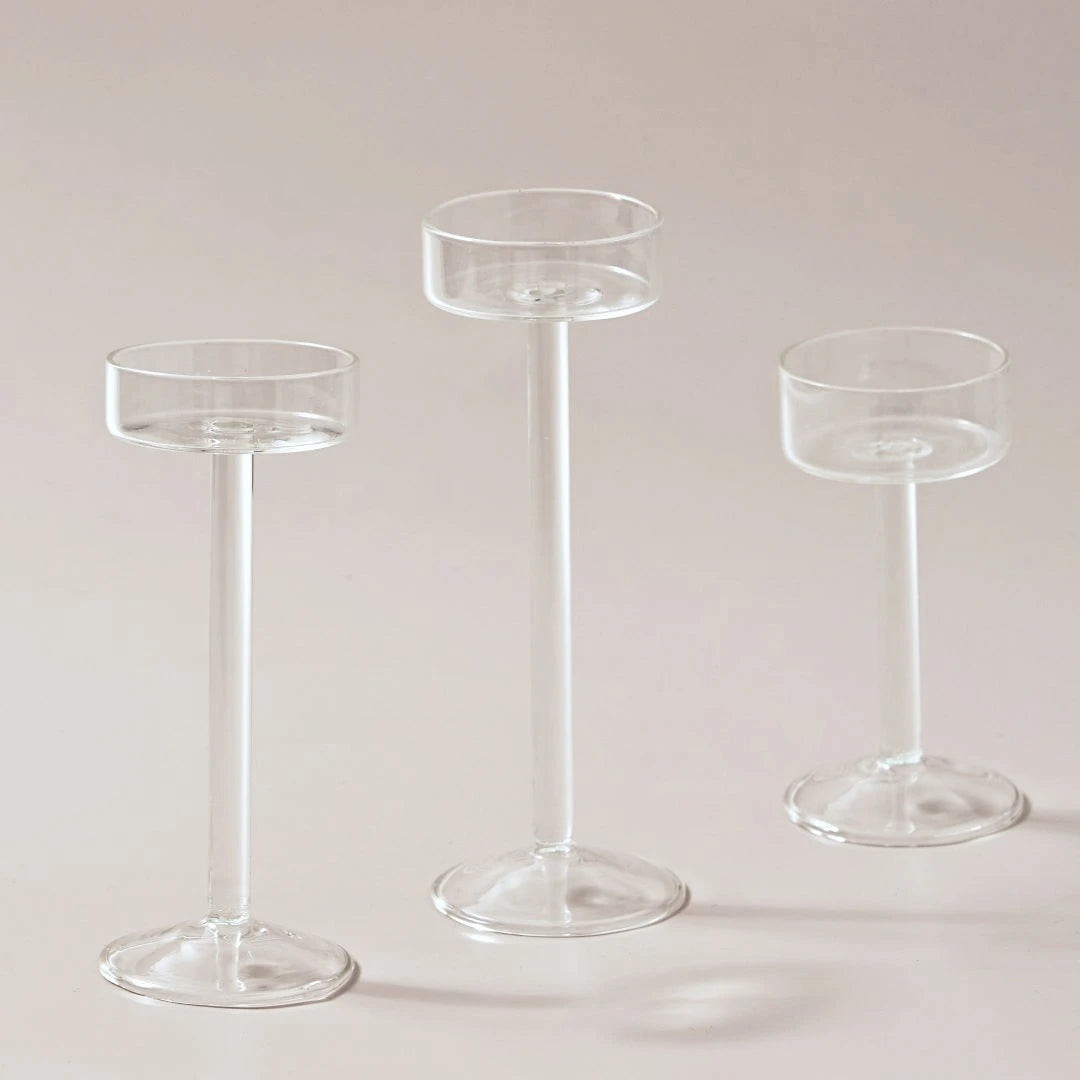 3-Piece Hand-Blown Glass Tealight Candle Holders Set — Votive Centerpieces for Wedding & Home Decor (11/14/17 cm | 4.3/5.5/6.7 in)