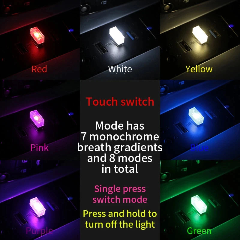 Mini USB LED Car Ambient Light - Colorful Interior Atmosphere Lamp with Emergency Mode