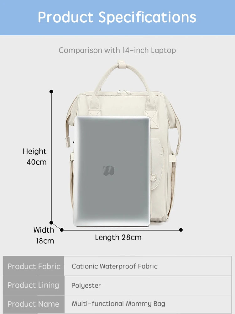 Waterproof Diaper Backpack with 2 Stroller Hooks — Maternity Mommy Nappy Bag for Travel & Outdoor
