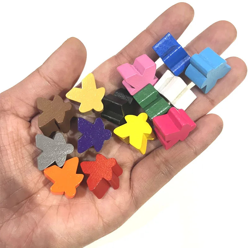 100 Wooden Meeples 16mm (0.63 in) 14-Color Board Game Pawns Replacement Set