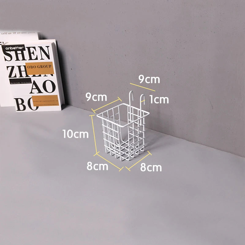 Wall Mounted Wire Grid Organizer with Removable Baskets, Hooks and Shelves, Iron Mesh Storage Panel