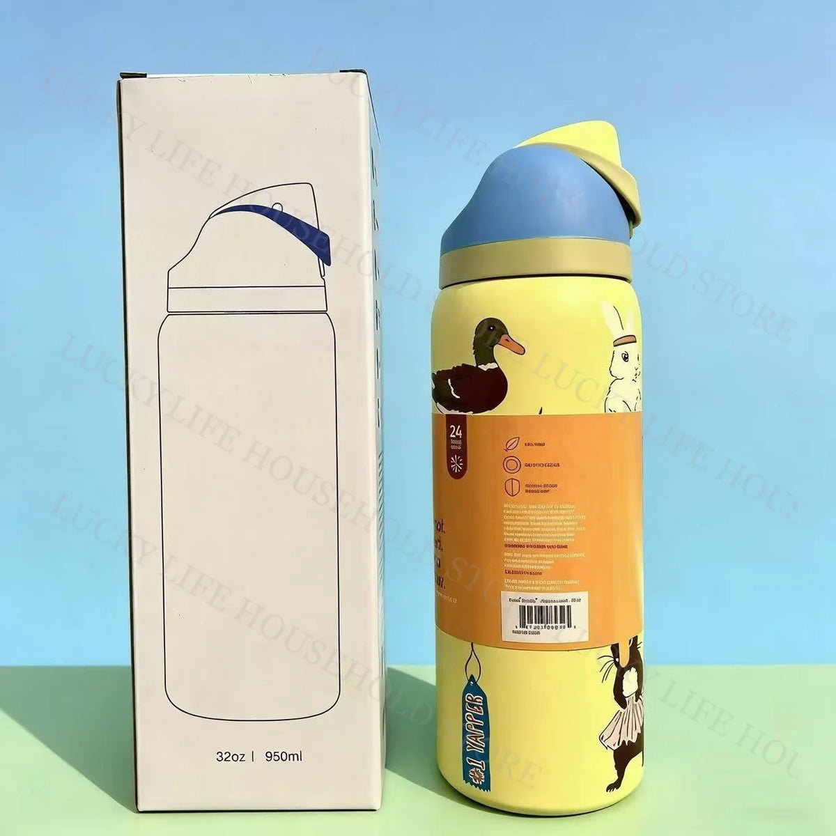 32oz (946ml) Stainless Steel Insulated Sports Water Bottle – Portable Vacuum Thermos, Football/Soccer Design