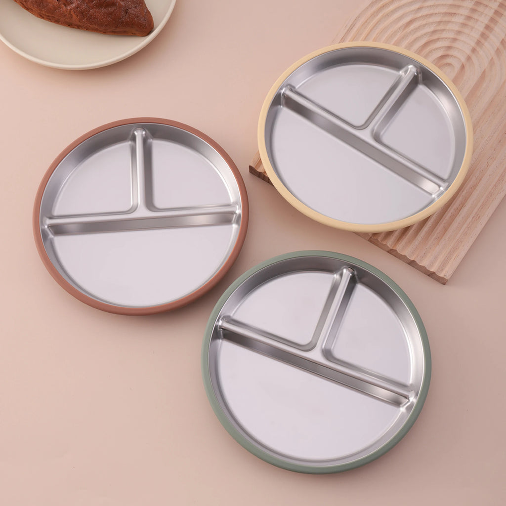 Stainless Steel Baby Plate with Detachable Suction Silicone Tray – Food-Grade Non-Slip Feeding Bowl for Infants & Toddlers