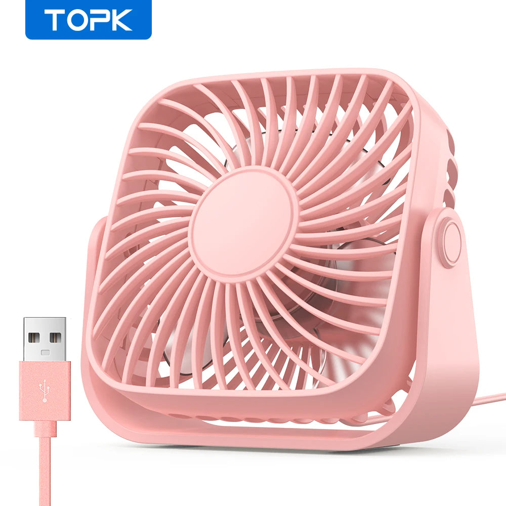 4-Inch (10 cm) USB Mini Portable Fan - 3-Speed Quiet Desk & Camping Fan, 360° Adjustable Personal Table Fan for Home & Office