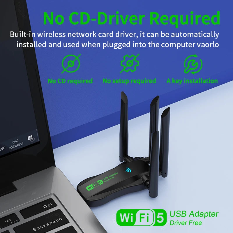 Dual-Band 1200Mbps USB 3.0 WiFi Adapter with 4 Antennas — 2.4/5GHz Wireless Dongle for PC & Laptop (Windows Compatible)