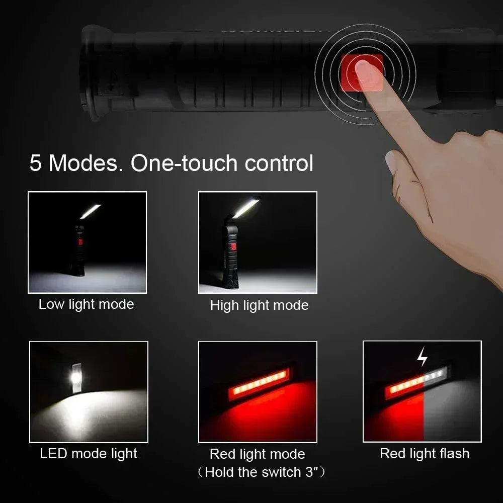 Portable COB LED Work Light – USB Rechargeable Inspection Lamp with Magnetic Hook & 360° Swivel