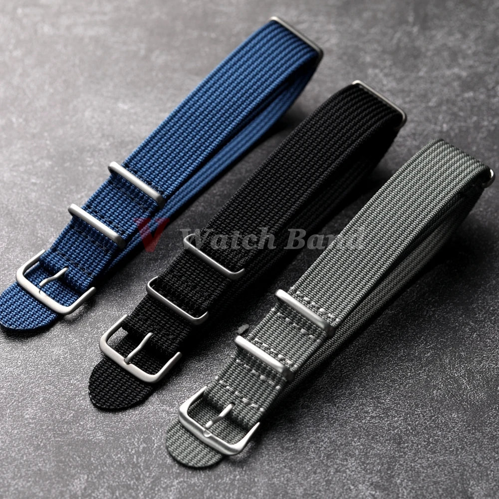 Ribbed Nylon Watch Strap - 18mm / 20mm / 22mm Military Style Fabric Watch Band with Pin Buckle