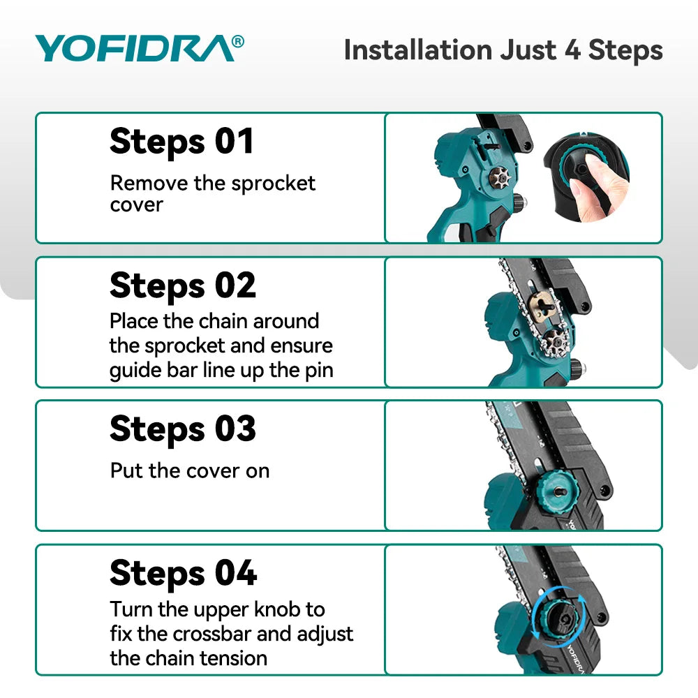8-Inch (203 mm) Brushless Cordless Electric Chainsaw – 18–21V Lithium Battery Pruning & Woodworking Saw