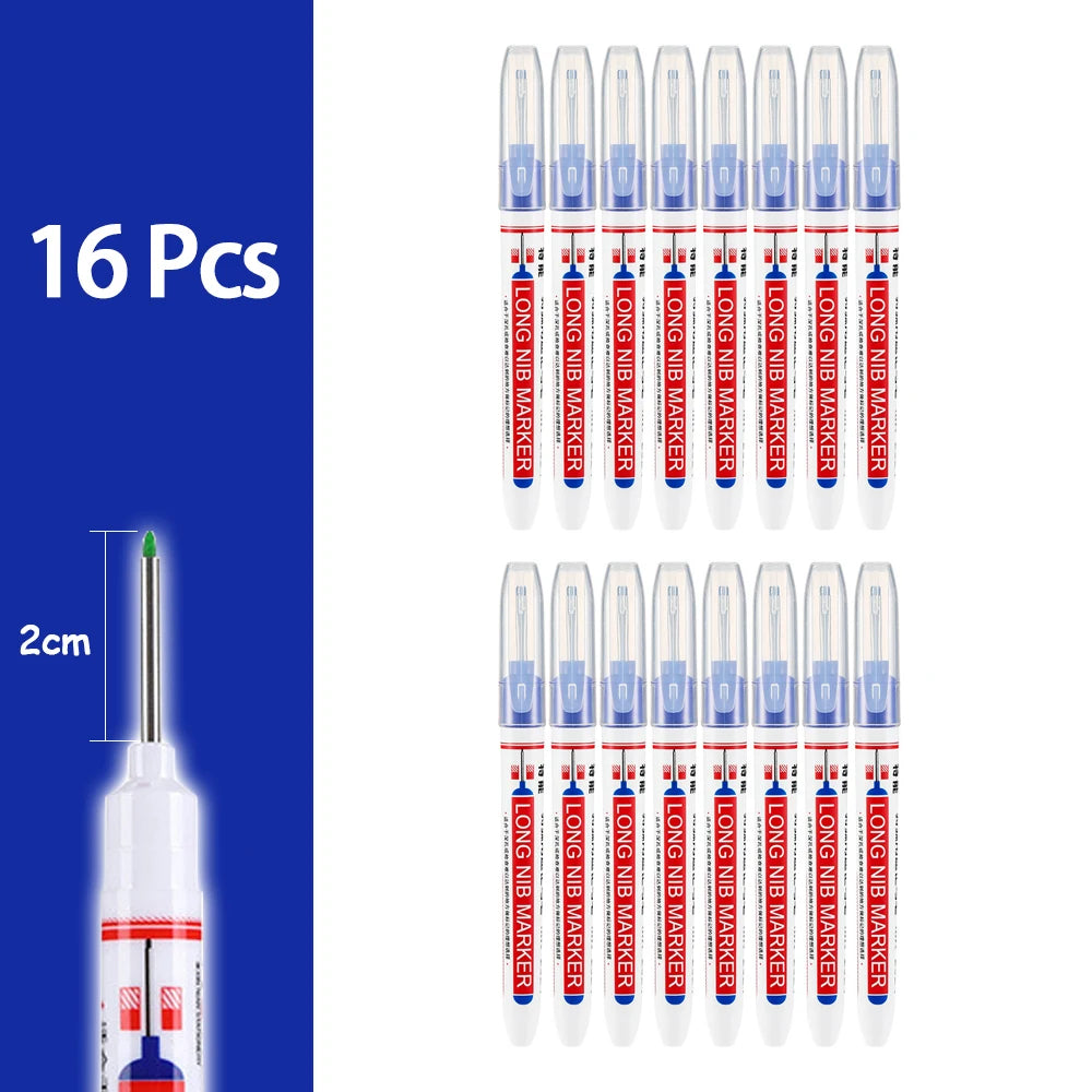 Waterproof Long-Head Deep-Hole Marker Pens 20mm Tip — Permanent Oil Ink for Metal, Wood & Carpentry (Black, Blue, Red, Green)