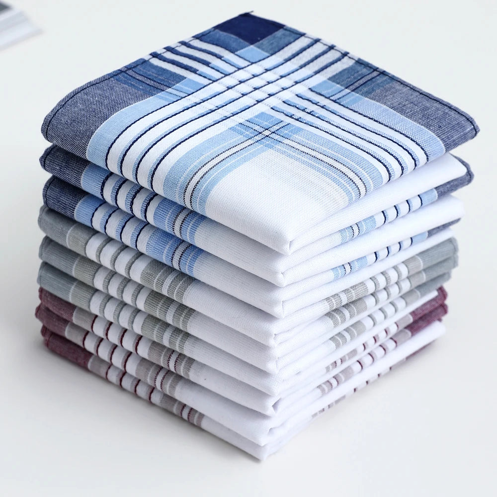 6-Pack Men's Yarn-Dyed Cotton Plaid Handkerchiefs – 43 x 43 cm (17 x 17 in) Pocket Squares for Wedding Favors, Groom Gifts & Sweat-Wiping