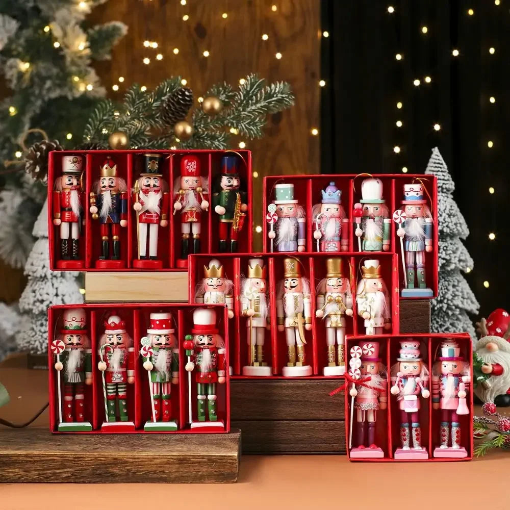 Hand-Painted Wooden Nutcracker Ornaments Set – Mini Soldier Christmas Tree Decorations (3/4/5-Piece)