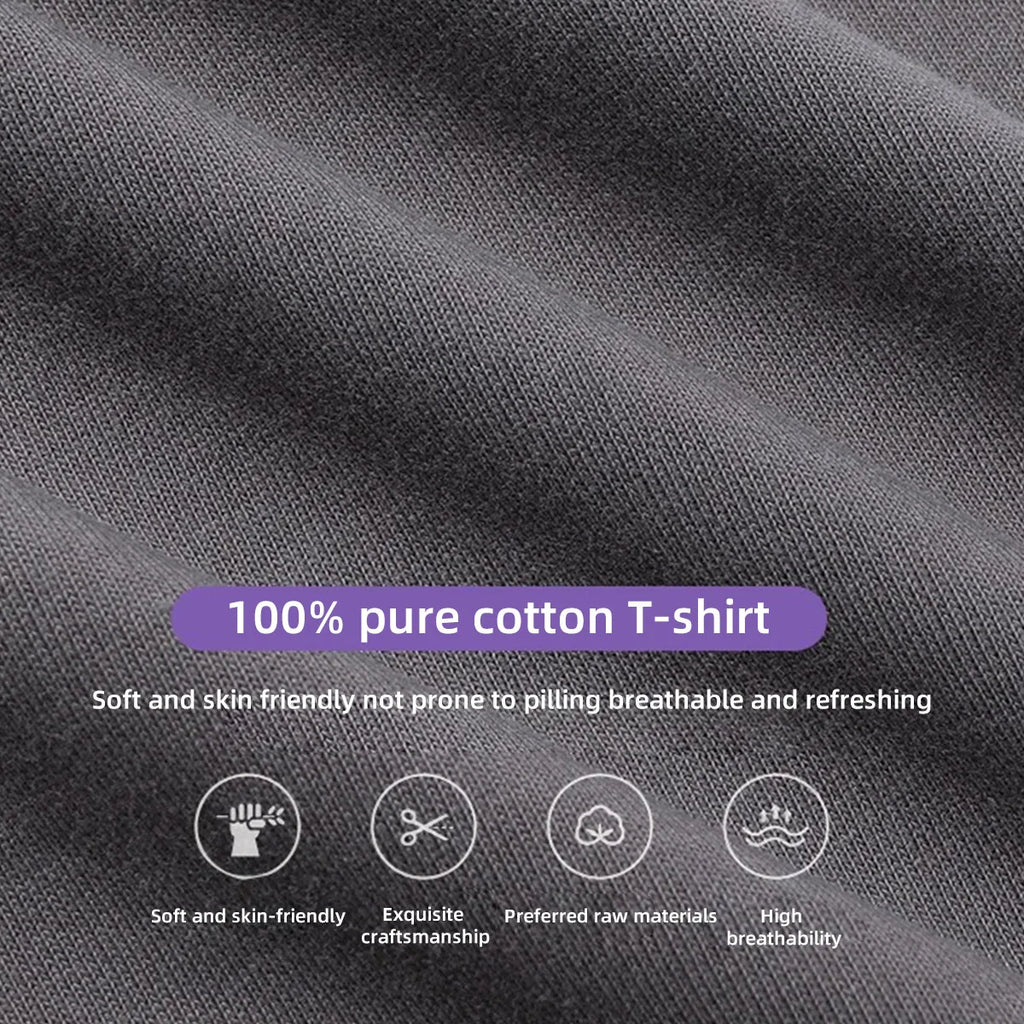 Unisex 100% Cotton Round Neck Short Sleeve T-Shirt - Casual Loose Fit Summer Tee