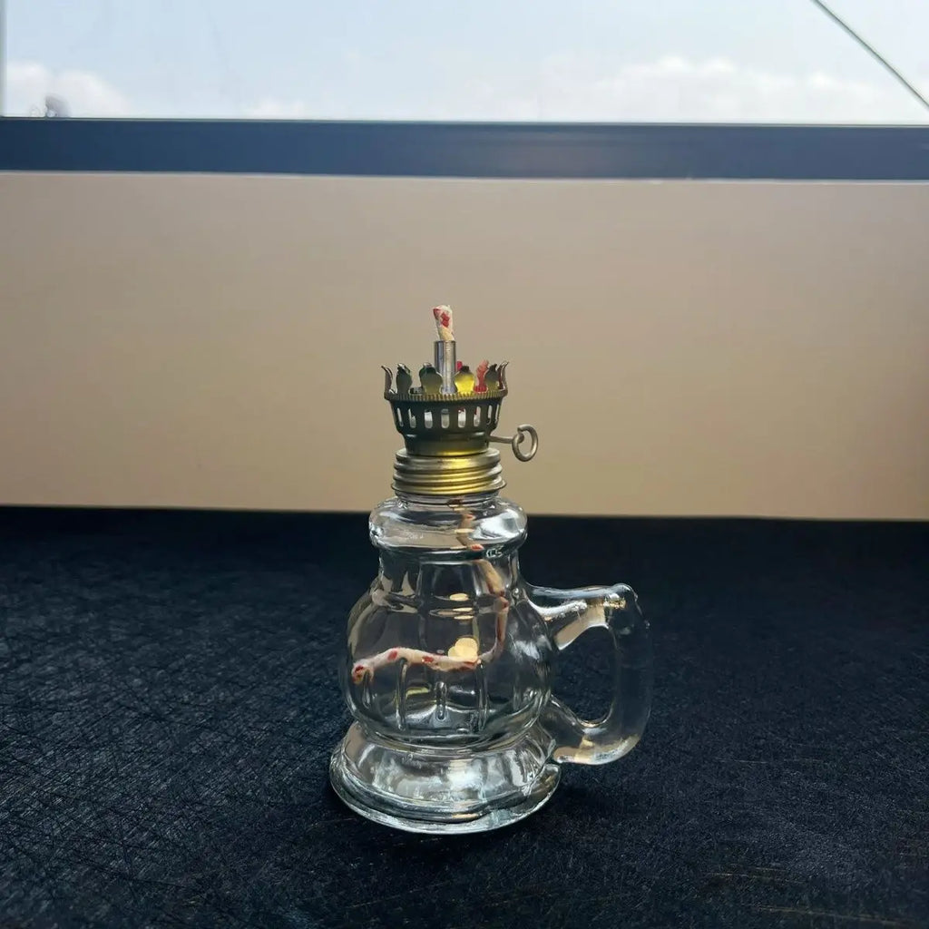 Mini Glass Oil Lamp with Shade Retro Windproof Desktop Kerosene Lantern Candle Holder — 19.5 cm (7.7 in)
