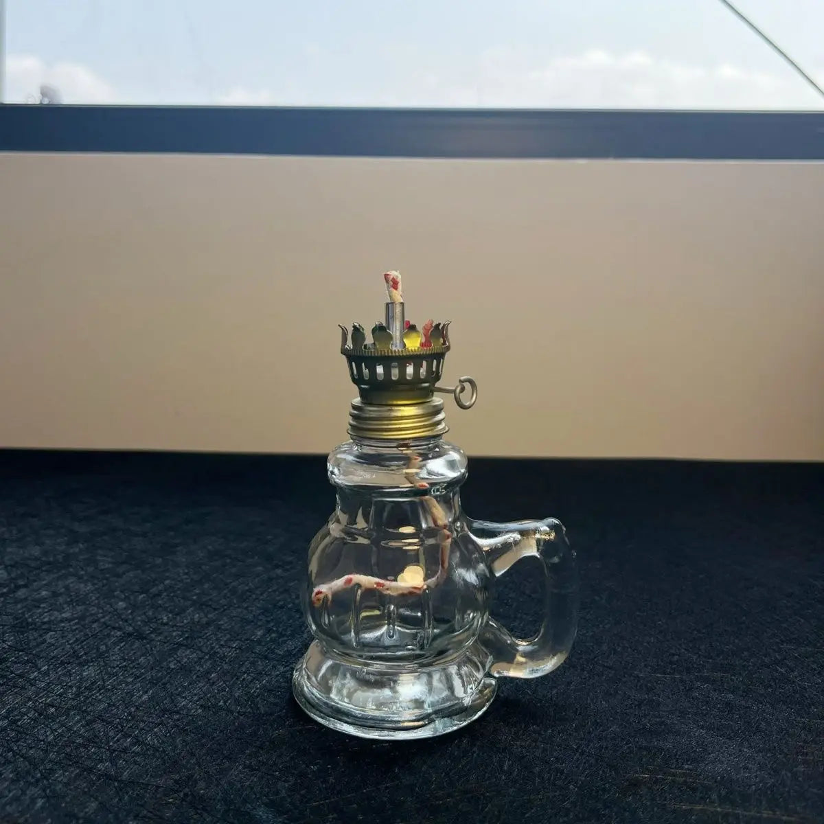 Mini Glass Oil Lamp with Shade Retro Windproof Desktop Kerosene Lantern Candle Holder — 19.5 cm (7.7 in)