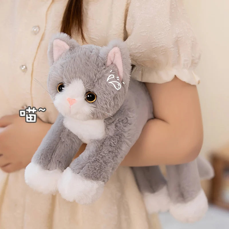 53 cm (21 in) Realistic Cat Plush Pillow – White & Gray Kitten Stuffed Animal Gift for Kids & Room Decor