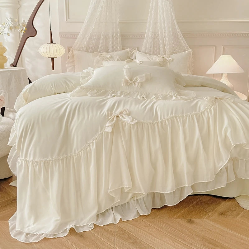 3-Piece Solid Twill Polyester Duvet Cover Set with 2 Pillowcases — Multiple Sizes (135x200 to 260x240 cm / 53x79 to 102x94 in) — White, Yellow, Pink, Purple