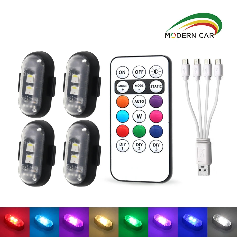 4/10-Pack Car LED Warning Lights — Rechargeable Wireless Decorative Atmosphere Lamps with Remote Control