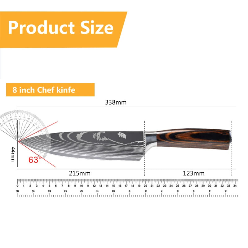 Chef Knife Set 1-10 Pc - Laser Damascus Pattern Japanese Santoku, Cleaver, Slicing and Utility Knives