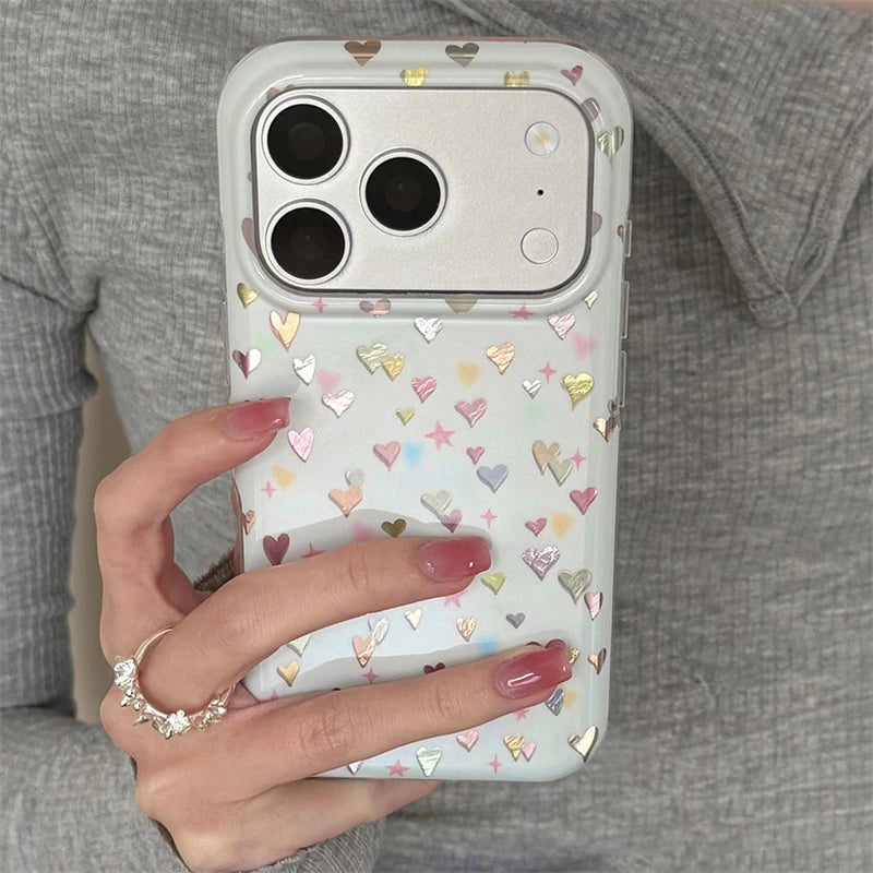 Colorful Heart Cartoon Phone Case - Shockproof Silicone TPU Cover for iPhone (Multiple Models)