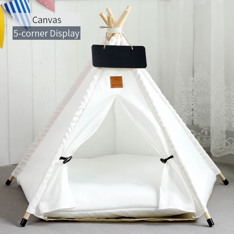 Pet Teepee Tent for Cats & Small Dogs - Portable Washable Indoor Pet Bed with Removable Cushion & Chalkboard (S ≤11 lb/5 kg, M ≤22 lb/10 kg, L ≤33 lb/15 kg)