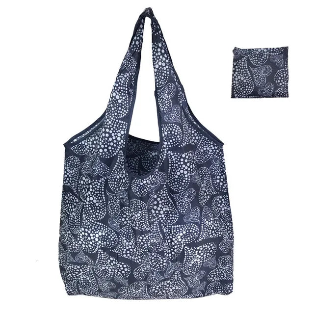 Foldable Reusable Grocery Tote Bag, Lemon Print Eco-Friendly Travel & Beach Pouch
