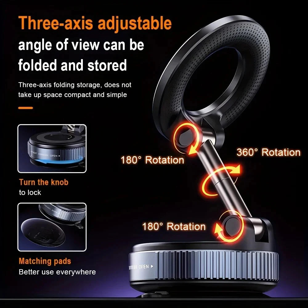 Magnetic Car Phone Holder - Foldable 360° Rotating Suction Mount for 4.7-inch+ Smartphones, Universal Car/Desk/Bathroom Stand