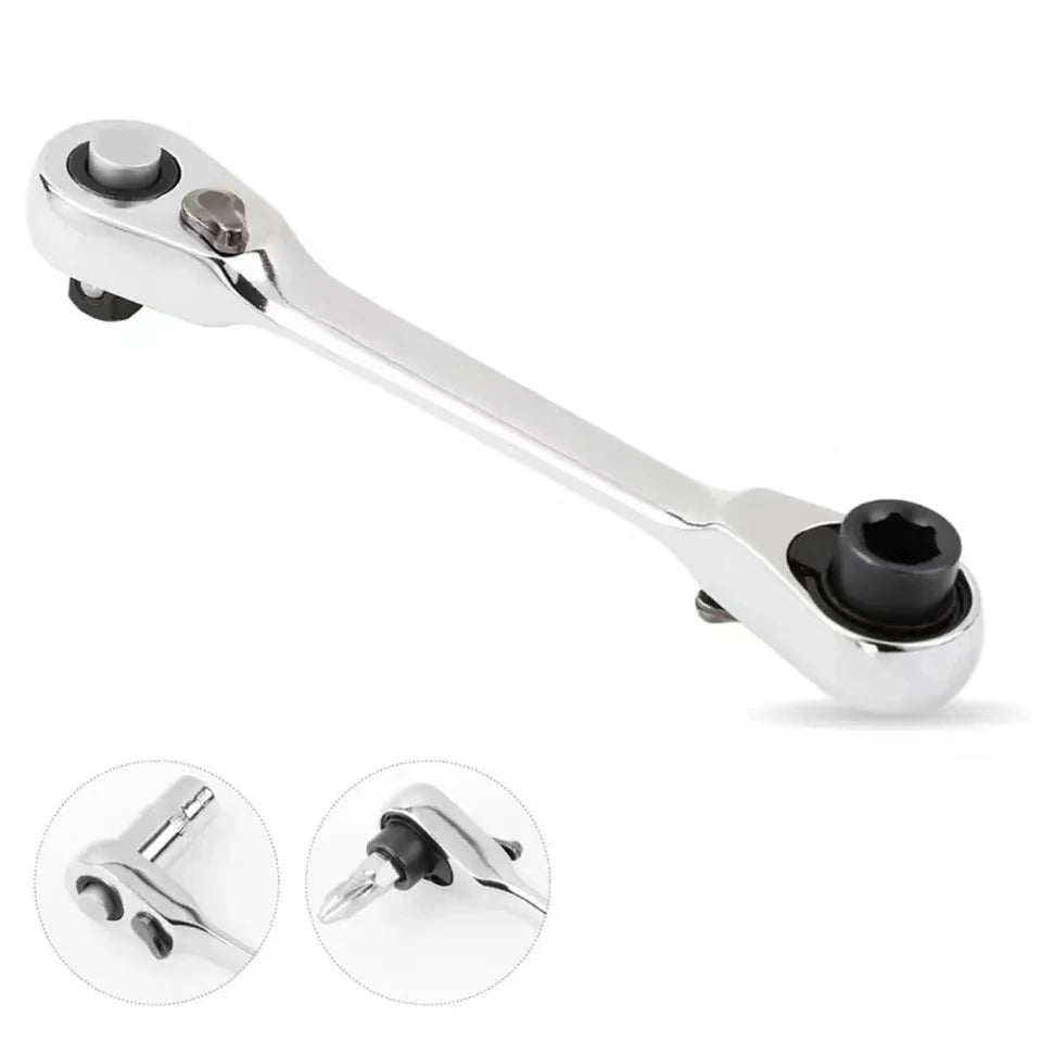 Mini 1/4 in (6.35 mm) 2-in-1 Ratchet Wrench Double-Ended Quick Socket Hex Driver
