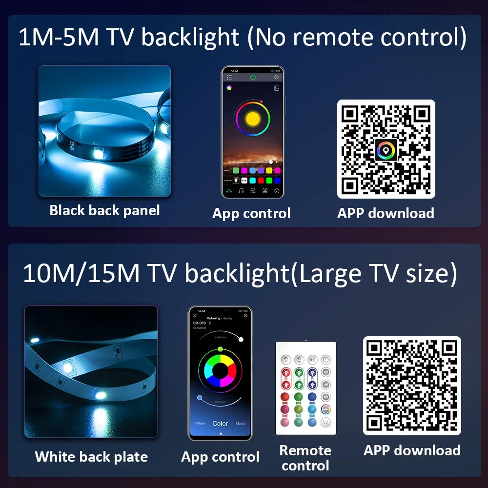 Bluetooth RGB LED Strip Lights 5050 SMD USB 5V App-Controlled TV Backlight & Room Accent Lighting