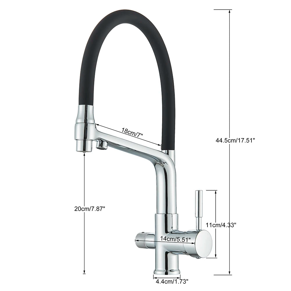 Brass Kitchen Water Filter Faucet Dual-Spout Mixer – 360° Swivel Filtered Drinking Tap, Hot & Cold