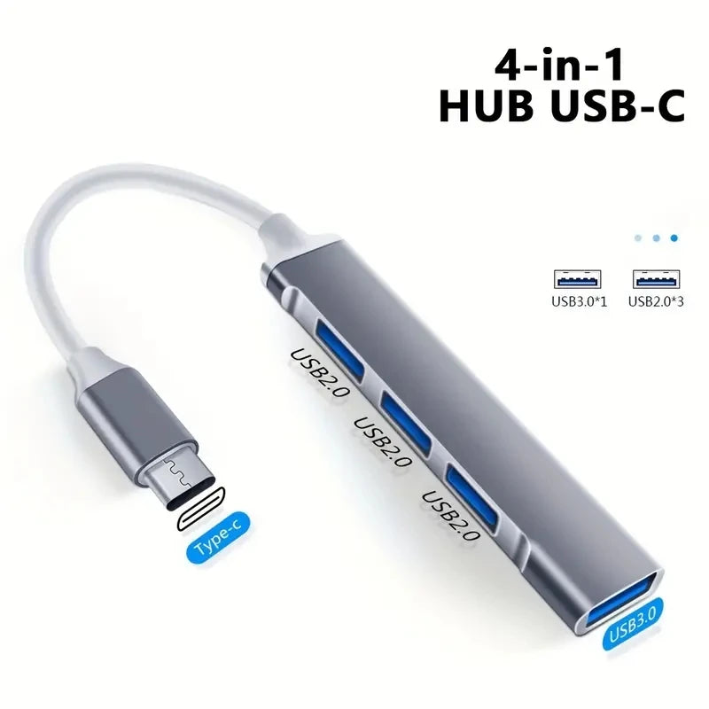 USB-C 3.0 4-Port Hub Adapter – Type-C OTG Docking Station for MacBook Pro/Air, Laptop & Smartphones