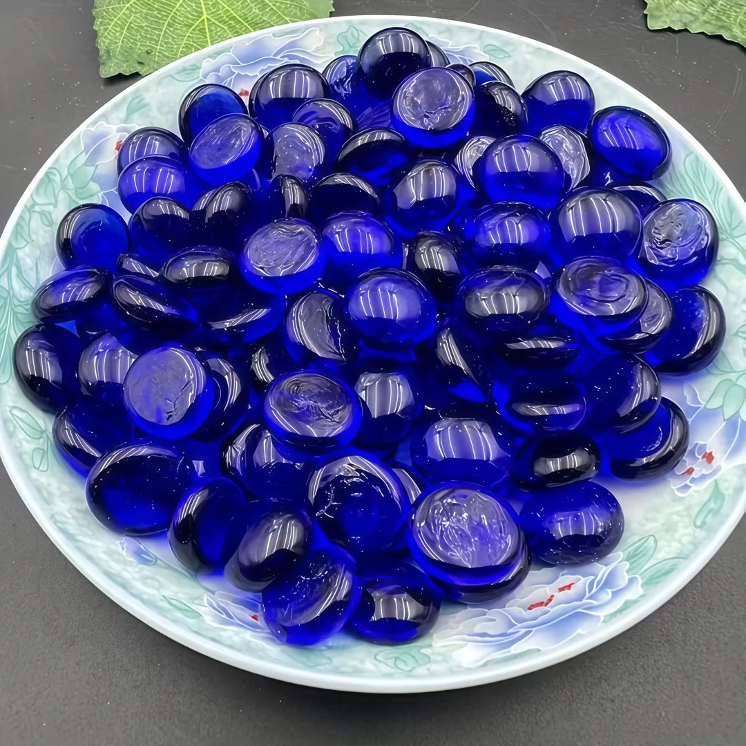 Vibrant Blue Glass Beads, 15–17mm (0.59–0.67 in), 50g/100g/200g (1.76/3.53/7.05 oz) for DIY Crafts, Vase Fillers & Aquarium Decor
