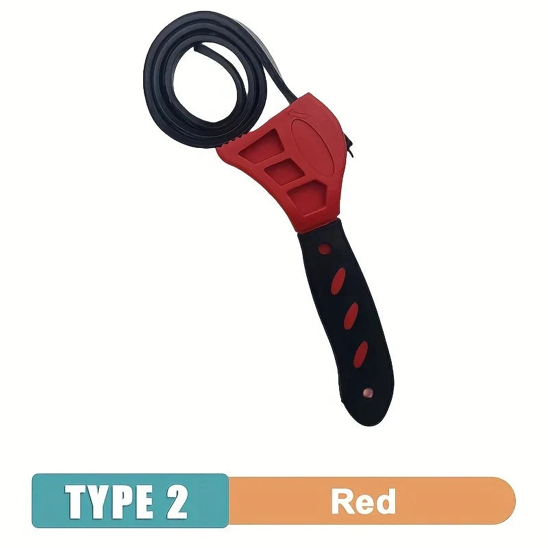 6-Inch (15 cm) Adjustable Multi-Function Belt Wrench – Plastic Strap Oil Filter & Bottle Opener Tool