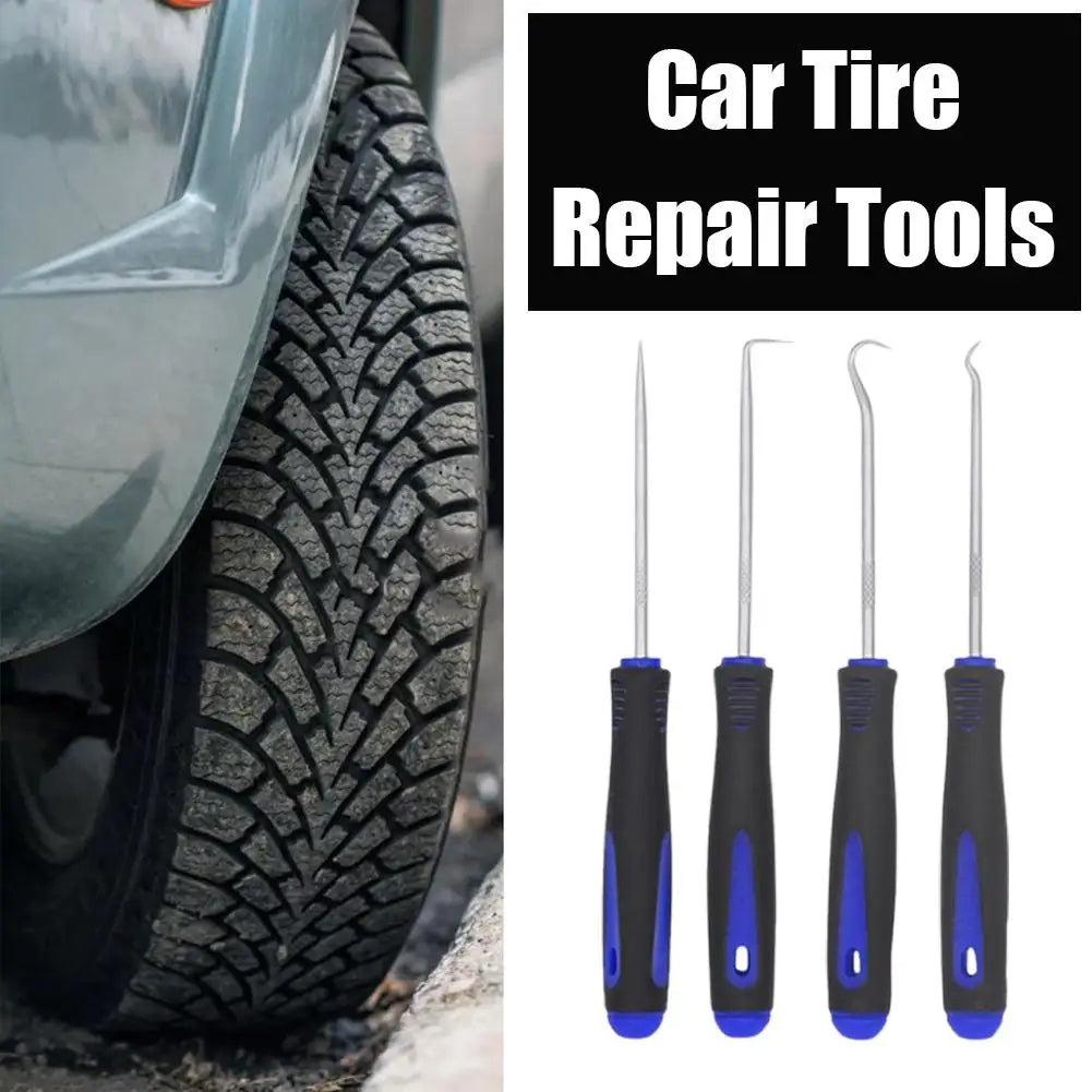 4-Piece Car Oil Seal Hook Tool Set - O-Ring Gasket Puller & Hose Remover, Blue TPR Handles, 165mm (6.5 in) & 240mm (9.45 in)