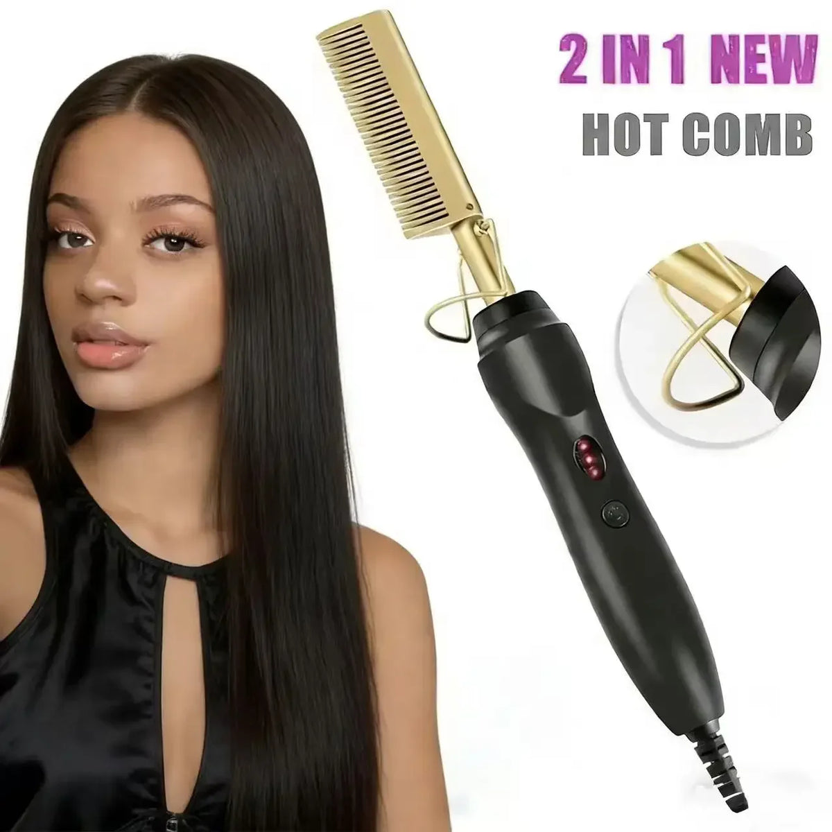 2-in-1 Heated Hair Straightener & Curler Brush – Wet/Dry Tourmaline Ceramic Styling Comb