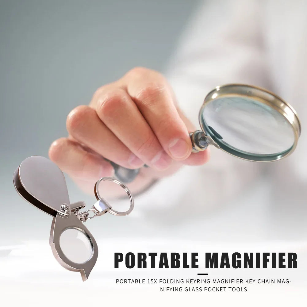 10x / 15x Folding Keychain Magnifier - Portable Pocket Loupe for Jewelry, Coins & Stamps