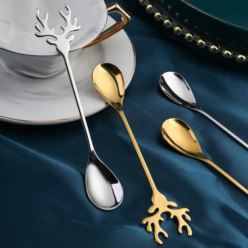 2/4/6-Pack Elk Stirring Spoons Stainless Steel Christmas Tableware Party Decorations