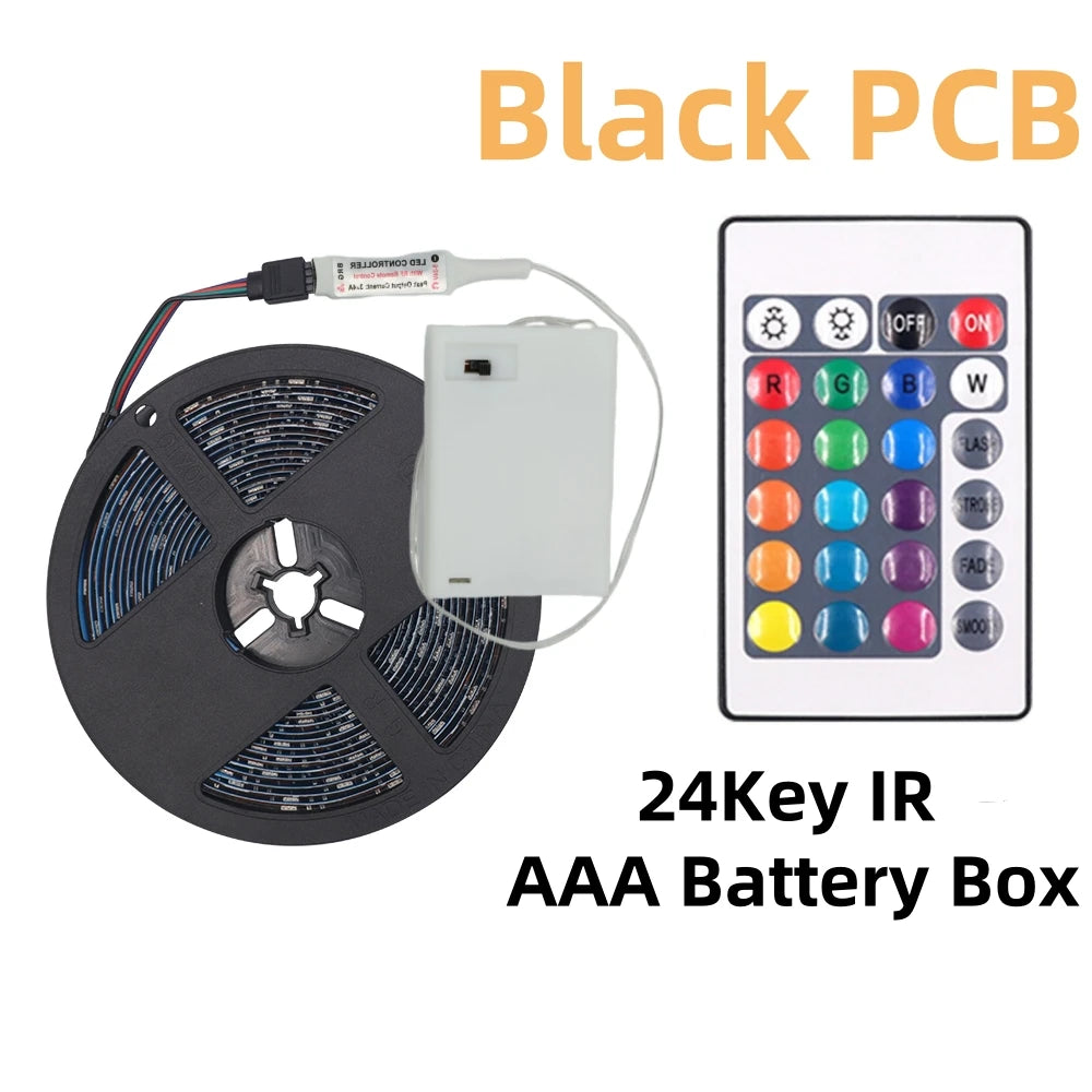 5V 5050 RGB LED Strip Light - Battery/USB Powered 0.5–5m (IP21/IP65) with Remote Control