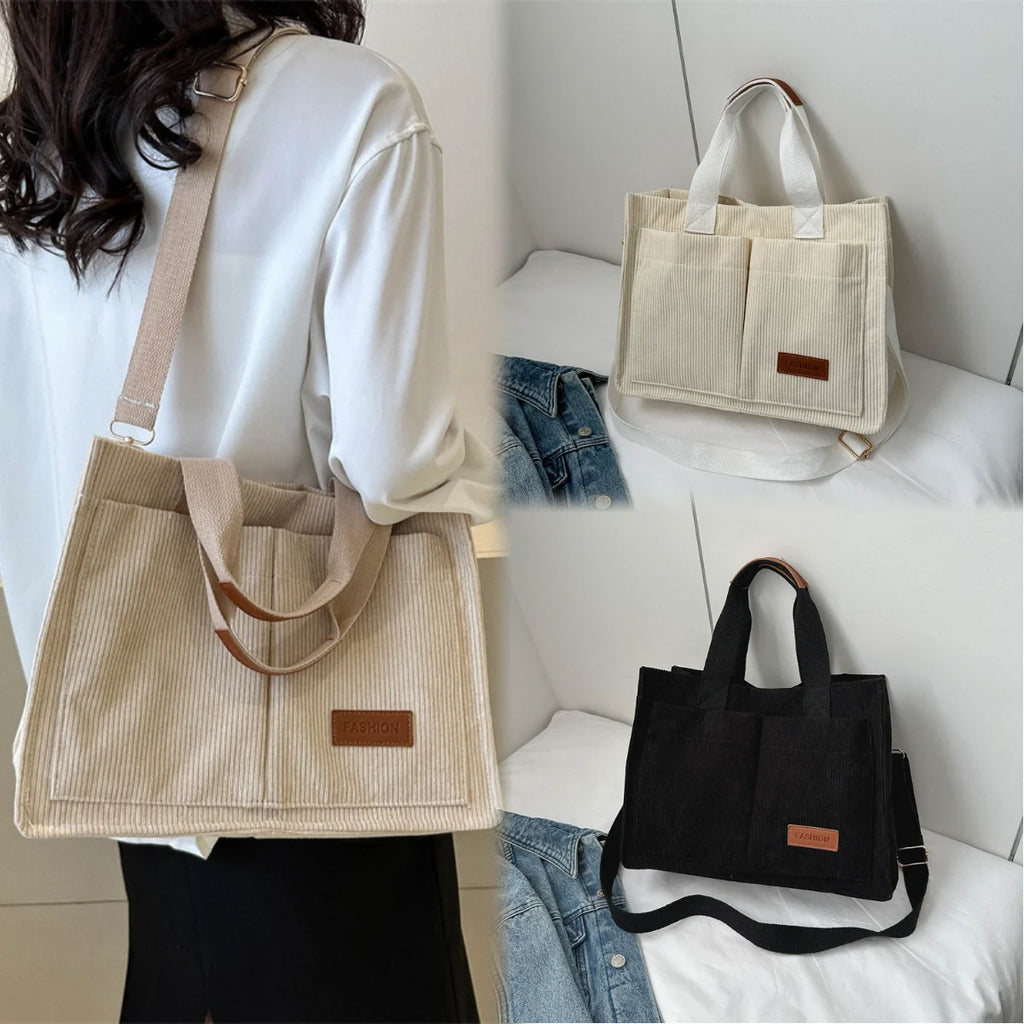 Corduroy Large Women's Tote Bag 13.4 x 9.8 x 5.5 in (34 x 25 x 14 cm) Shoulder Crossbody Commuter Handbag