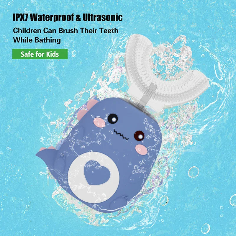 Children's U-Shaped Rechargeable Sonic Toothbrush 360° Silicone Electric Toothbrush for Kids IPX7 Waterproof 60-Second Clean