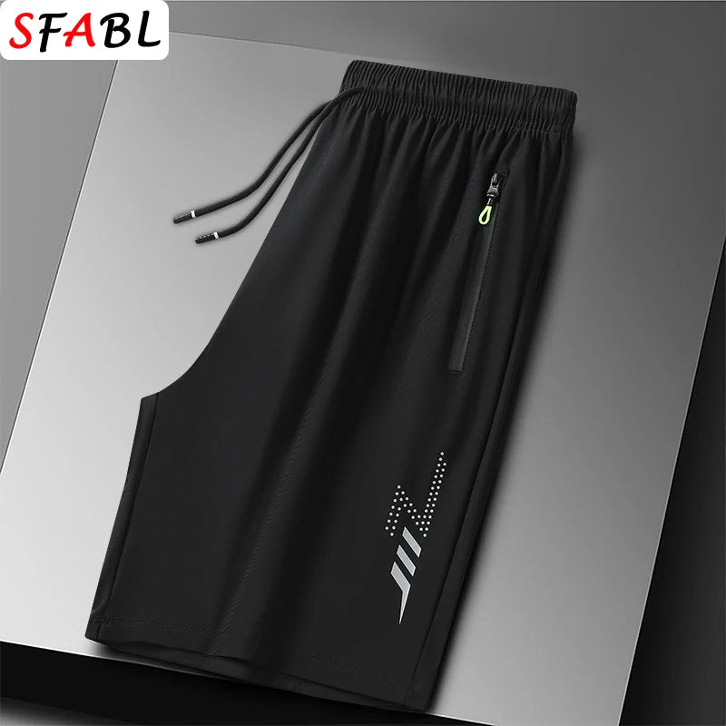 Men's Quick-Dry Athletic Shorts - Breathable Running and Gym Board Shorts with Zipper Pockets