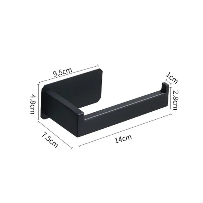 Self-Adhesive Stainless Steel Toilet Paper Holder Matte Black – No-Drill Wall Mount