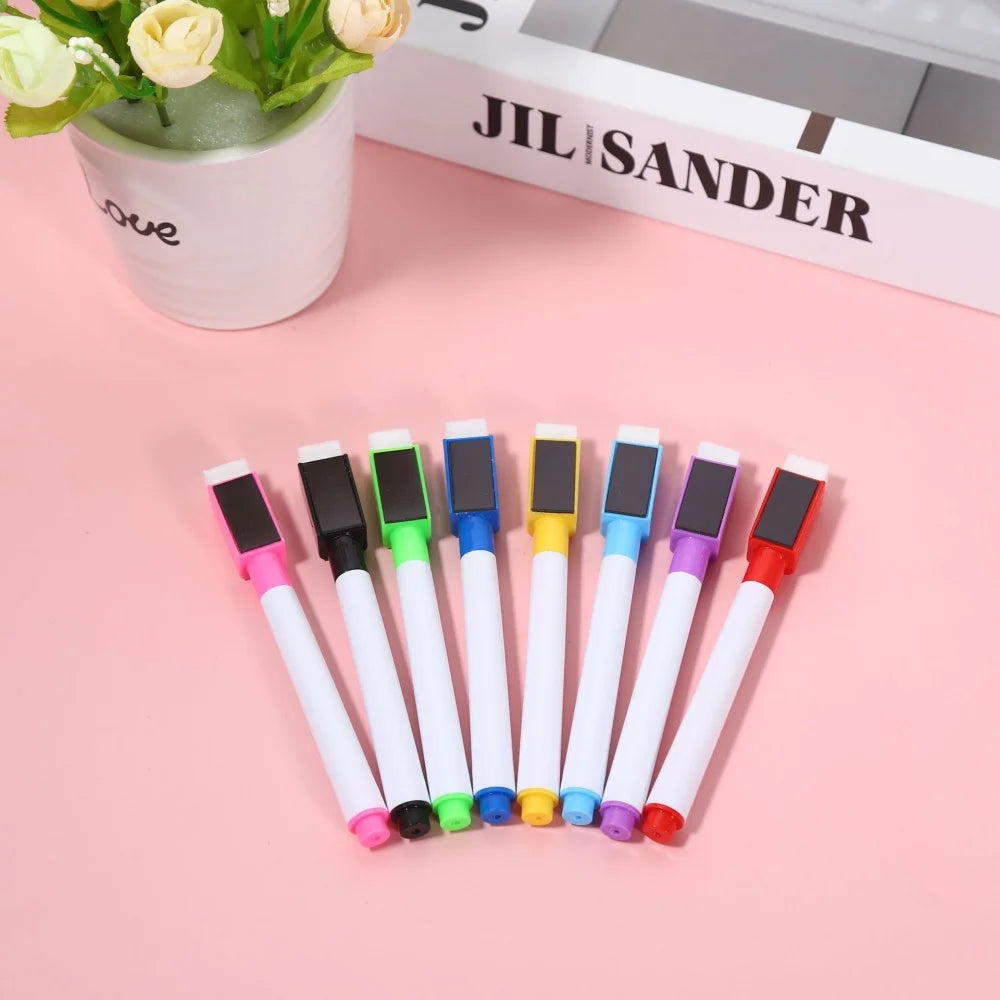 8-Pack Erasable Whiteboard Markers with Eraser – Kid-Safe Dry Erase Pens for Kids, Home & School